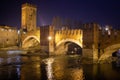 Verona, Italy Ã¢â¬â March 2019. Castelvecchio Bridge, Brick & marble bridge with 3 spans & arches, built in the 14th century &